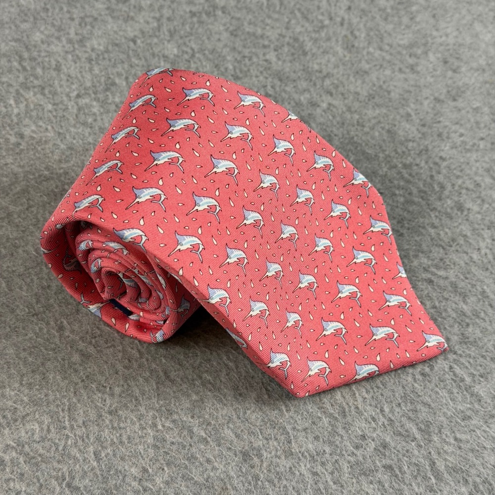 Vineyard Vines Kids Silk Tie Coral Pink Marlin Fish Nautical Hand Made 51x3.5"